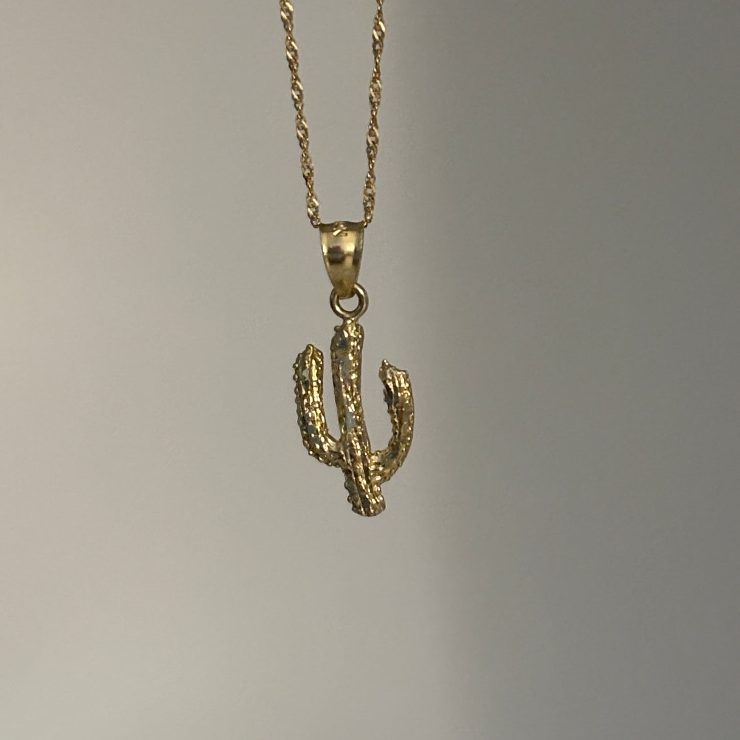 14K Yellow Gold Cactus Charm – Textured Desert Pendant