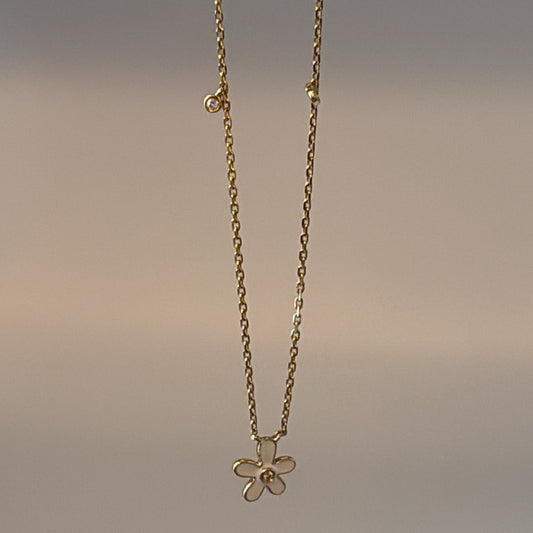 14k solid gold enamel flower necklace