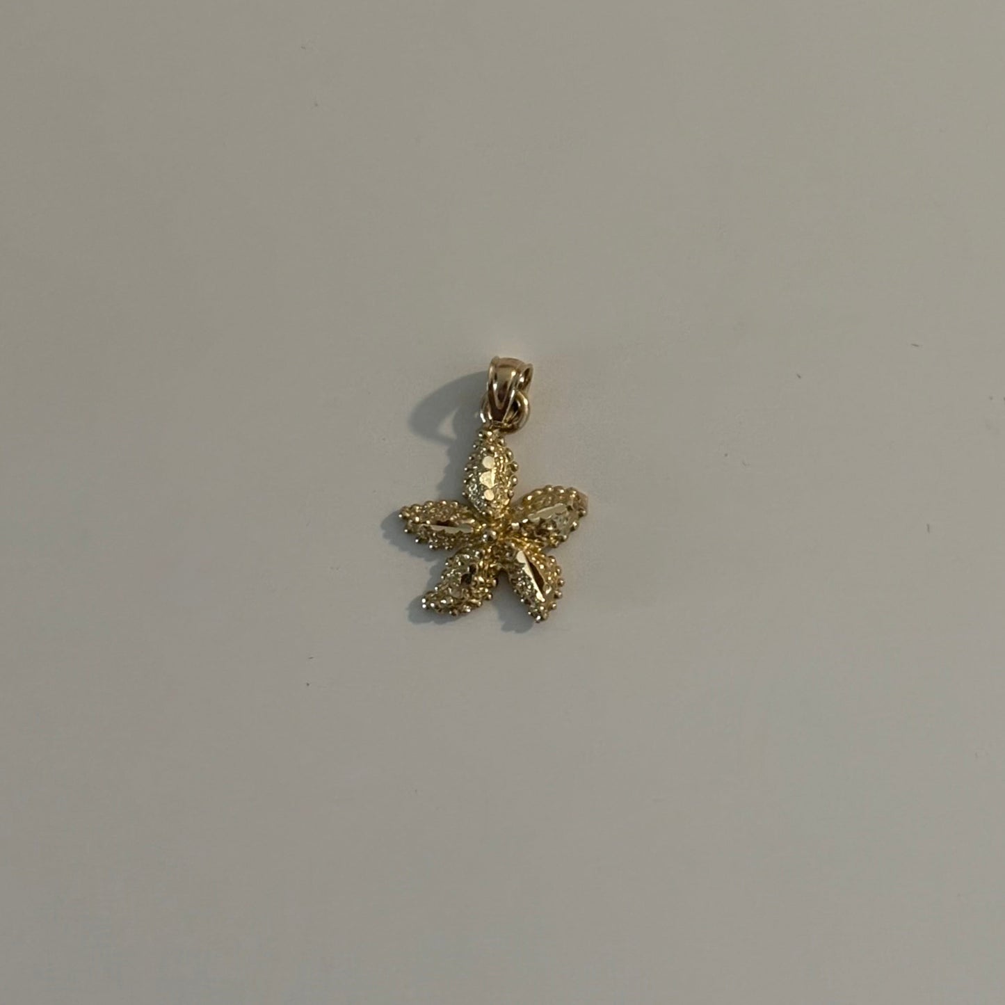 Gold starfish pendant on a gray background