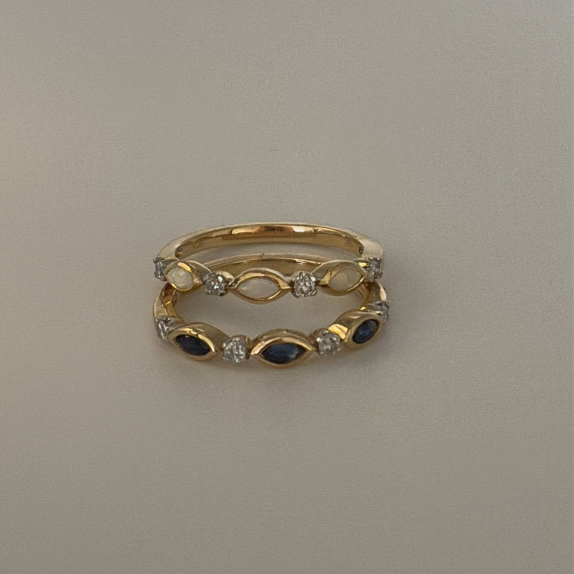 solid gold opal, sapphire and diamond rings