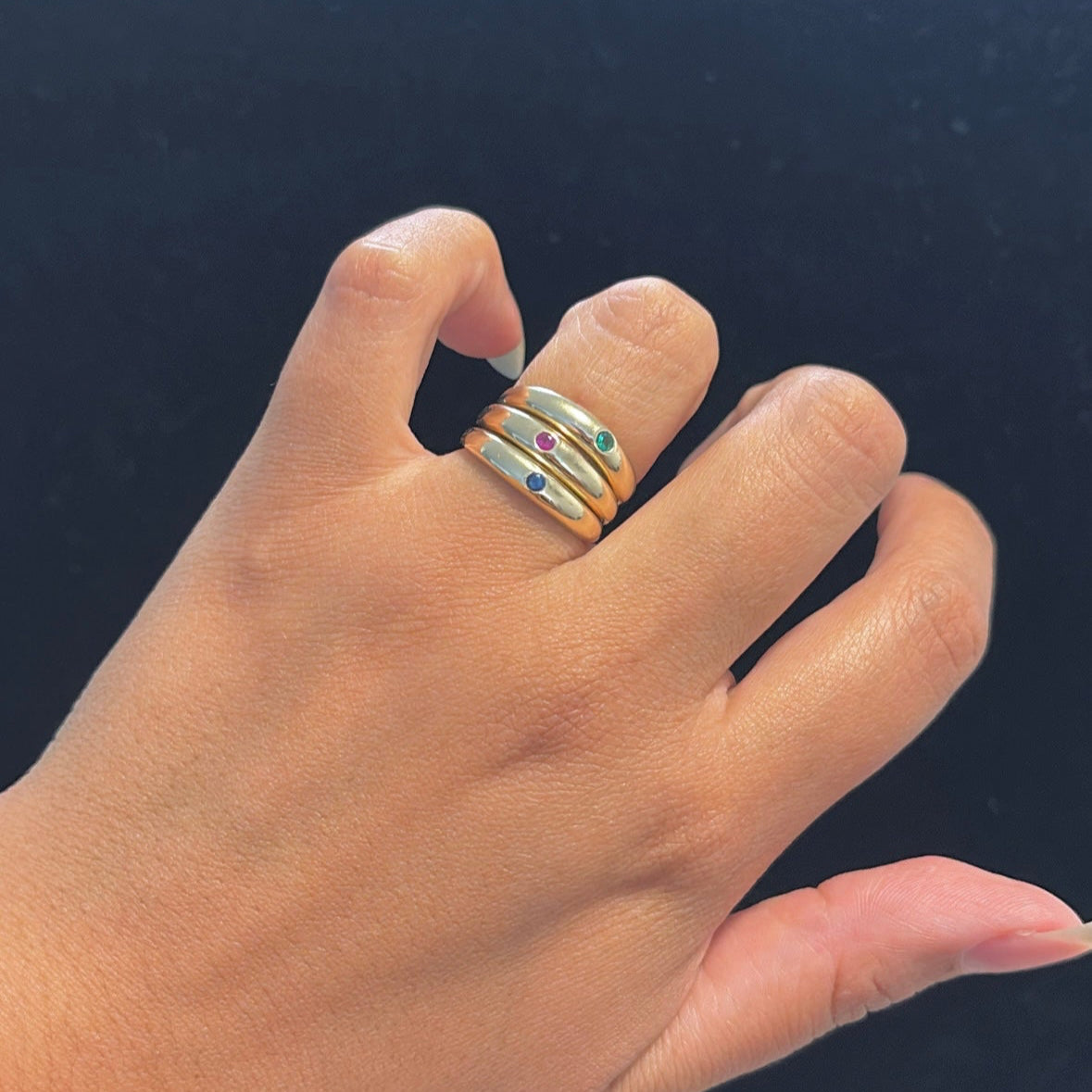 14K Gold Gemstone dome Rings – Emerald, Ruby, Sapphire