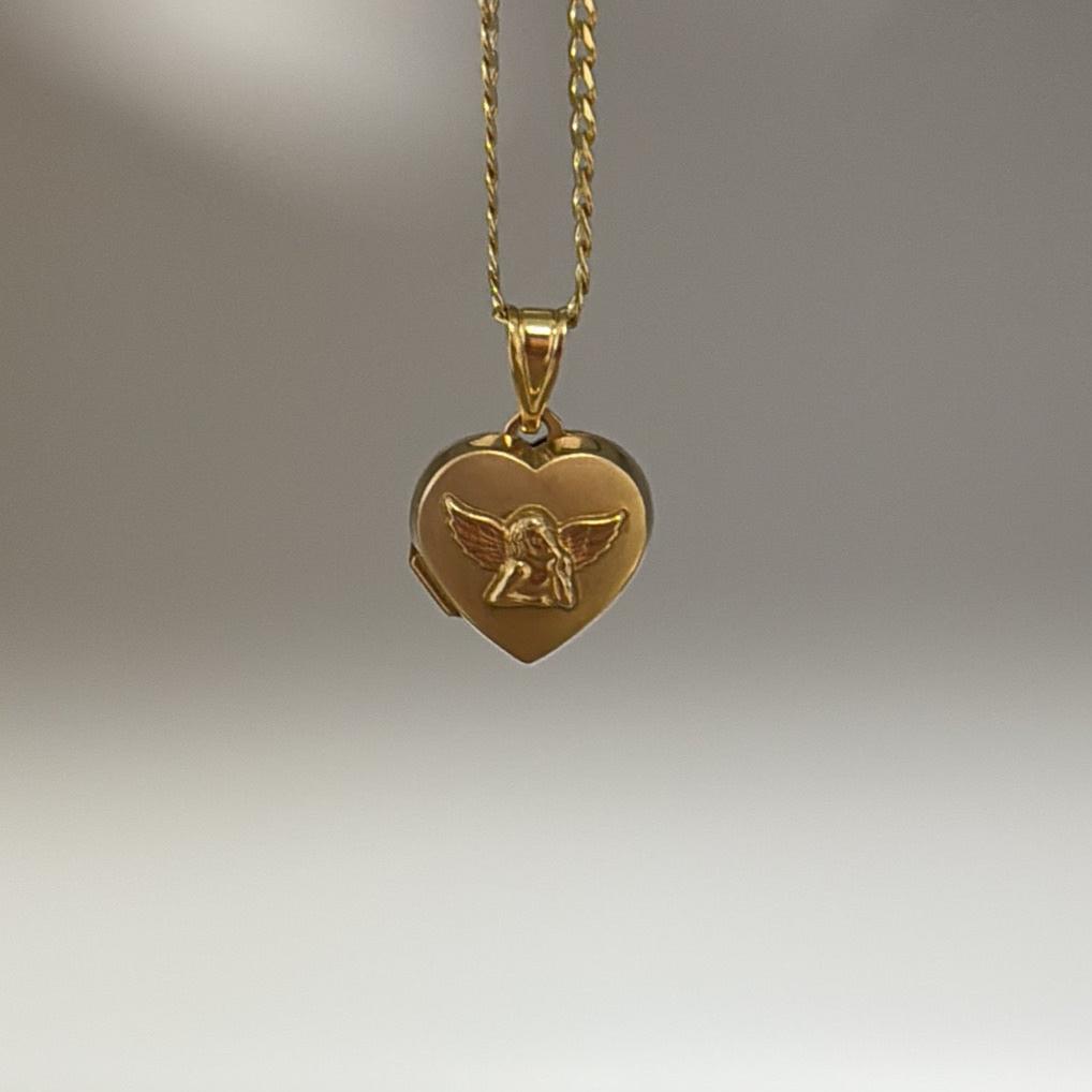 14k heart cherub locket charm