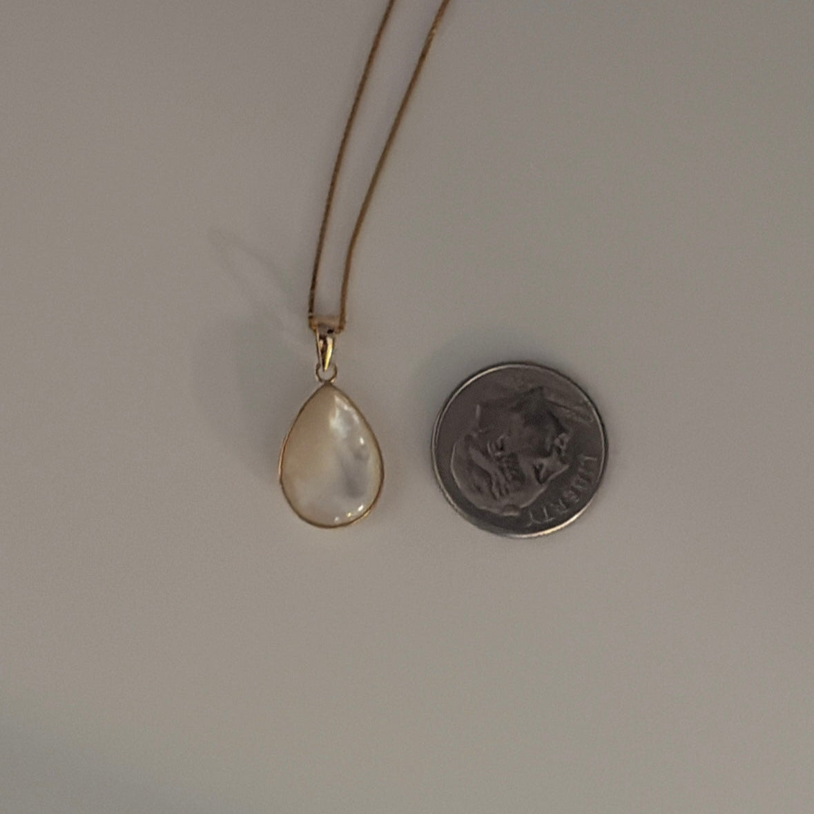 14k Gold Teardrop Mother of Pearl Pendant