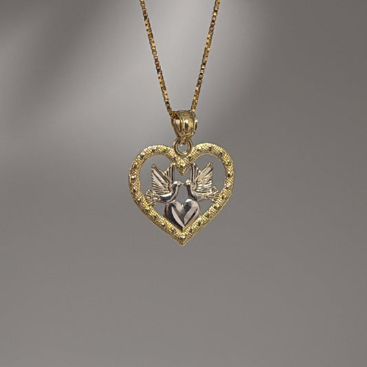 14K doves heart charm