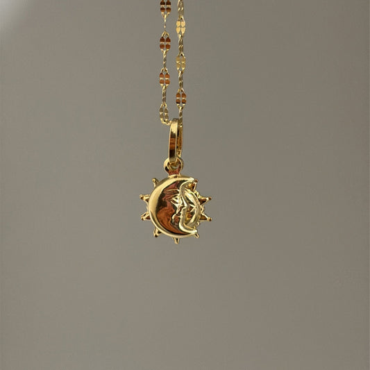 14k moon and sun charm
