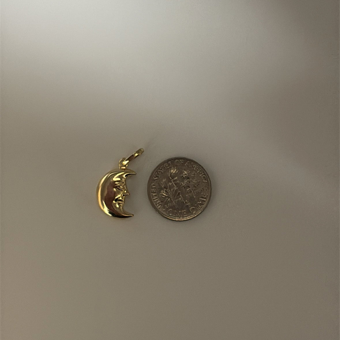 14k puffy moon face charm