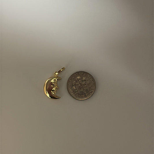 14k puffy moon face charm - Medium