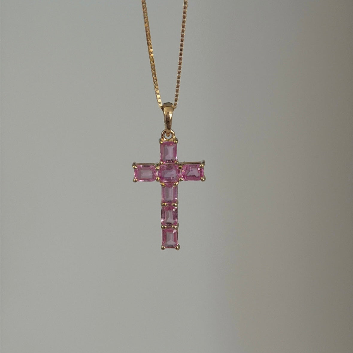 14K Pink Sapphire Cross Pendant – 1.64ct