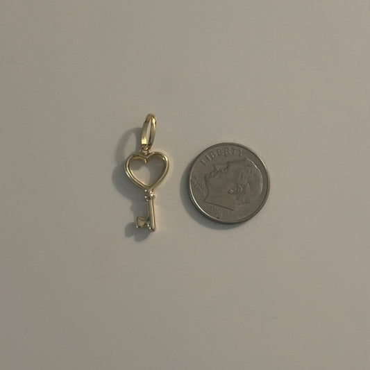 14K Solid Yellow Gold Heart Key Charm