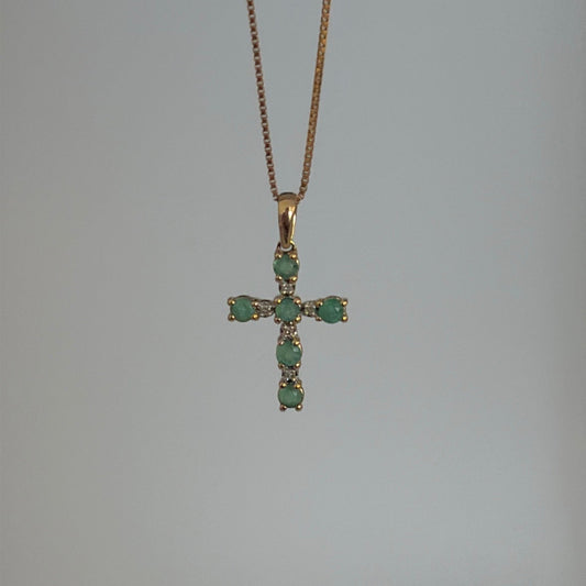 14K Gold Natural Gemstone Cross Pendants – Emerald or Sapphire