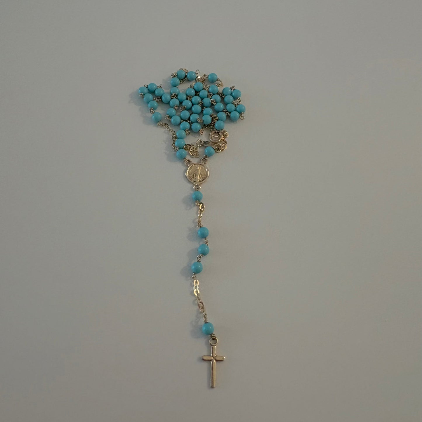 14K Gold Rosary Necklace with Turquoise Beads – Made in Italy by Luisiana
