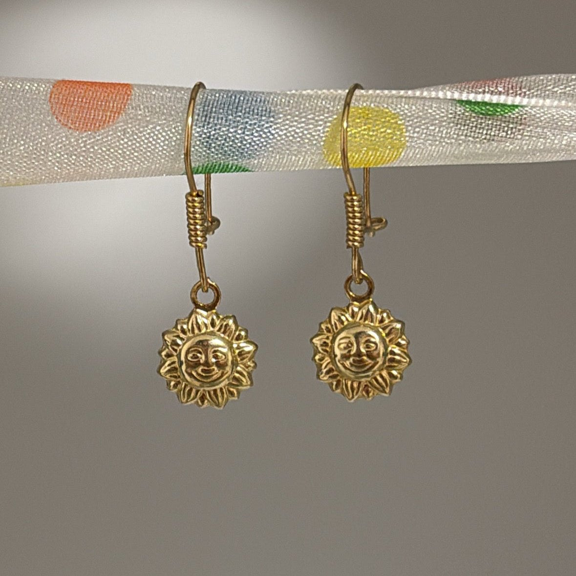 14K Solid gold sun earrings