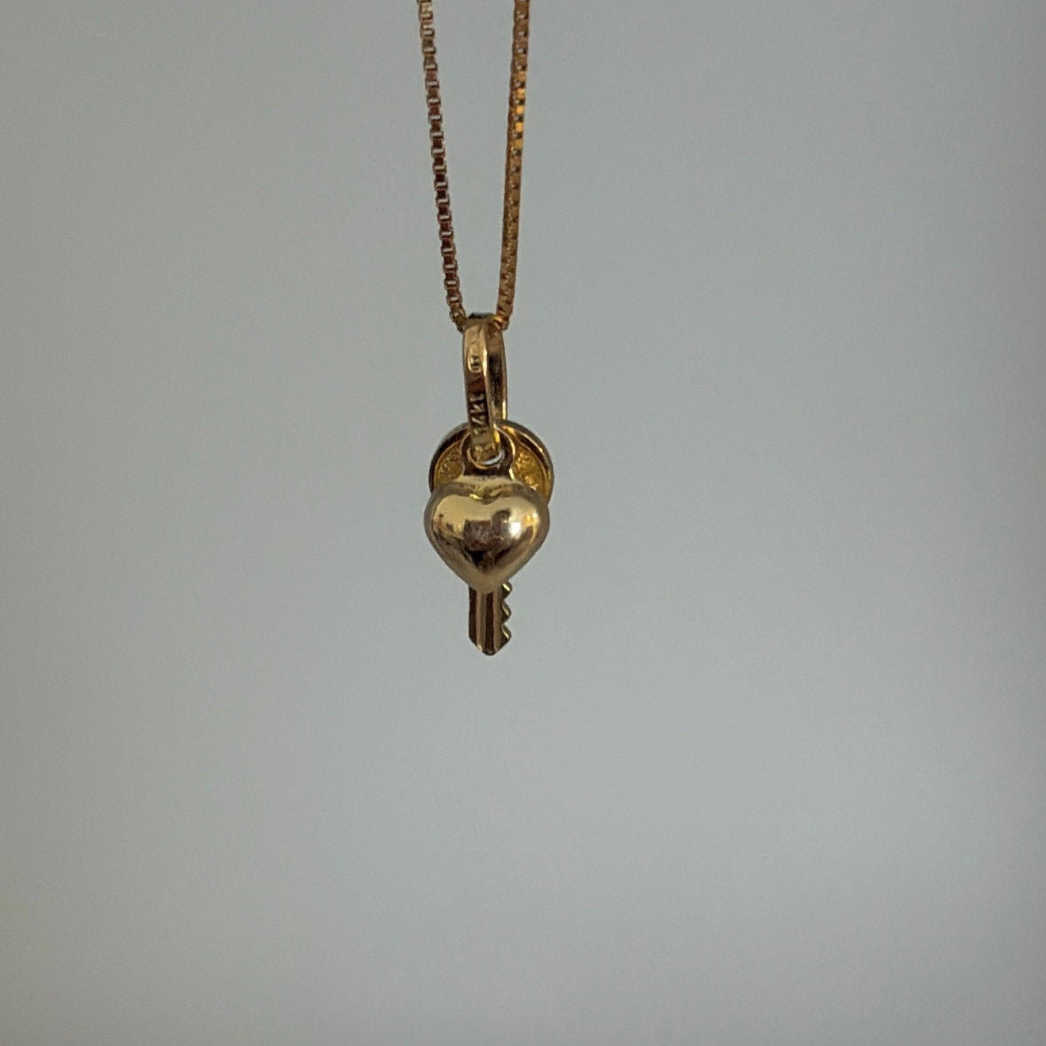 14k Gold Key & Puffy Heart Charm