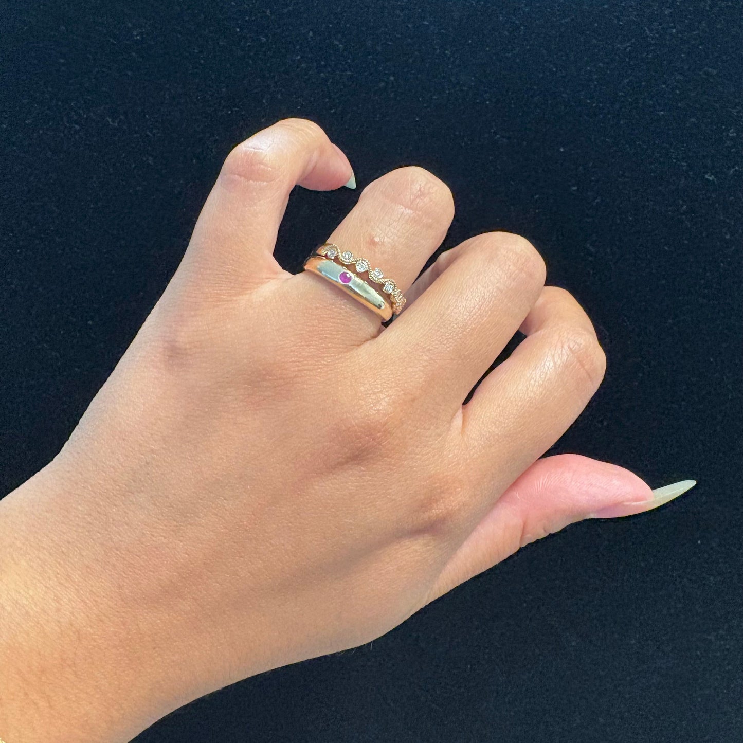 10KY Milgrain Wave Bezel Diamond ring