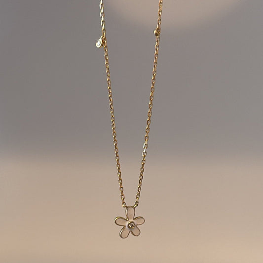 14k solid gold enamel flower necklace