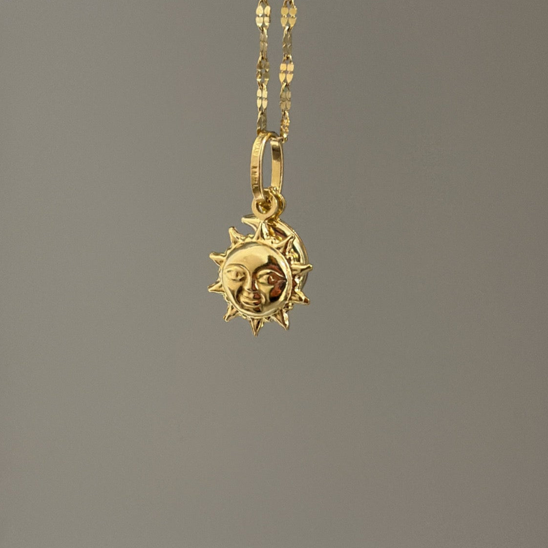 14k moon and sun charm