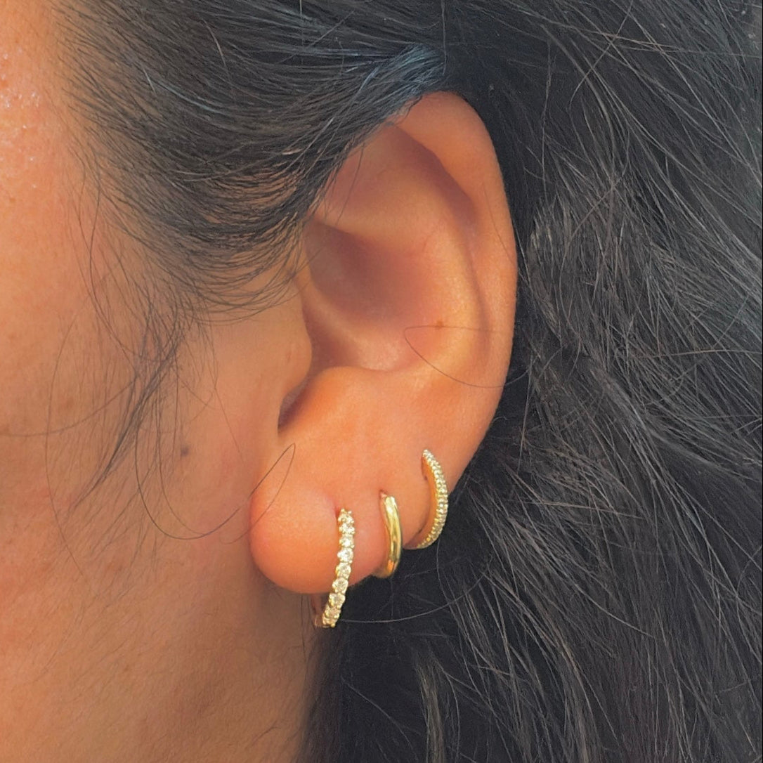 14K Gold Diamond Huggie Earrings