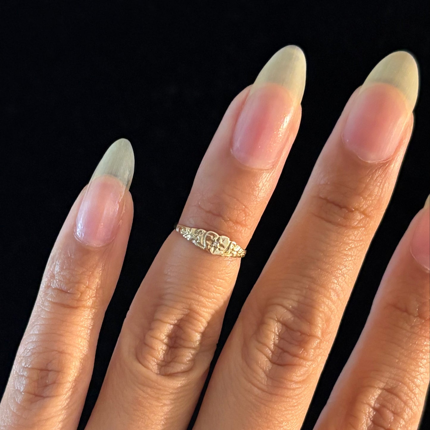 Vintage 10K Yellow Gold Diamond Heart Pinky Ring