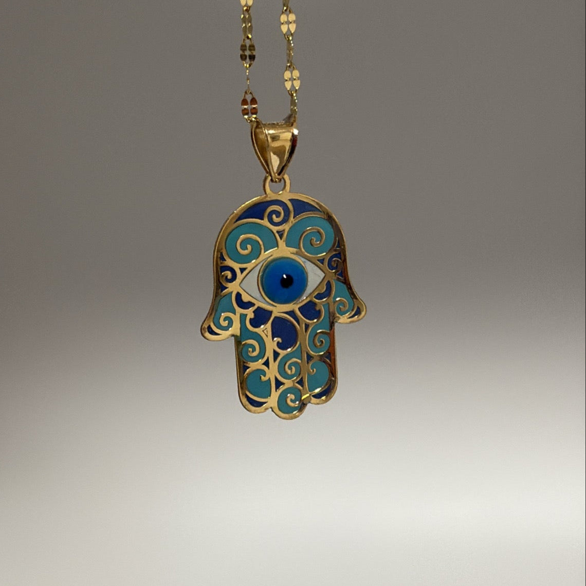 14k enamel evil eye hamsa charm
