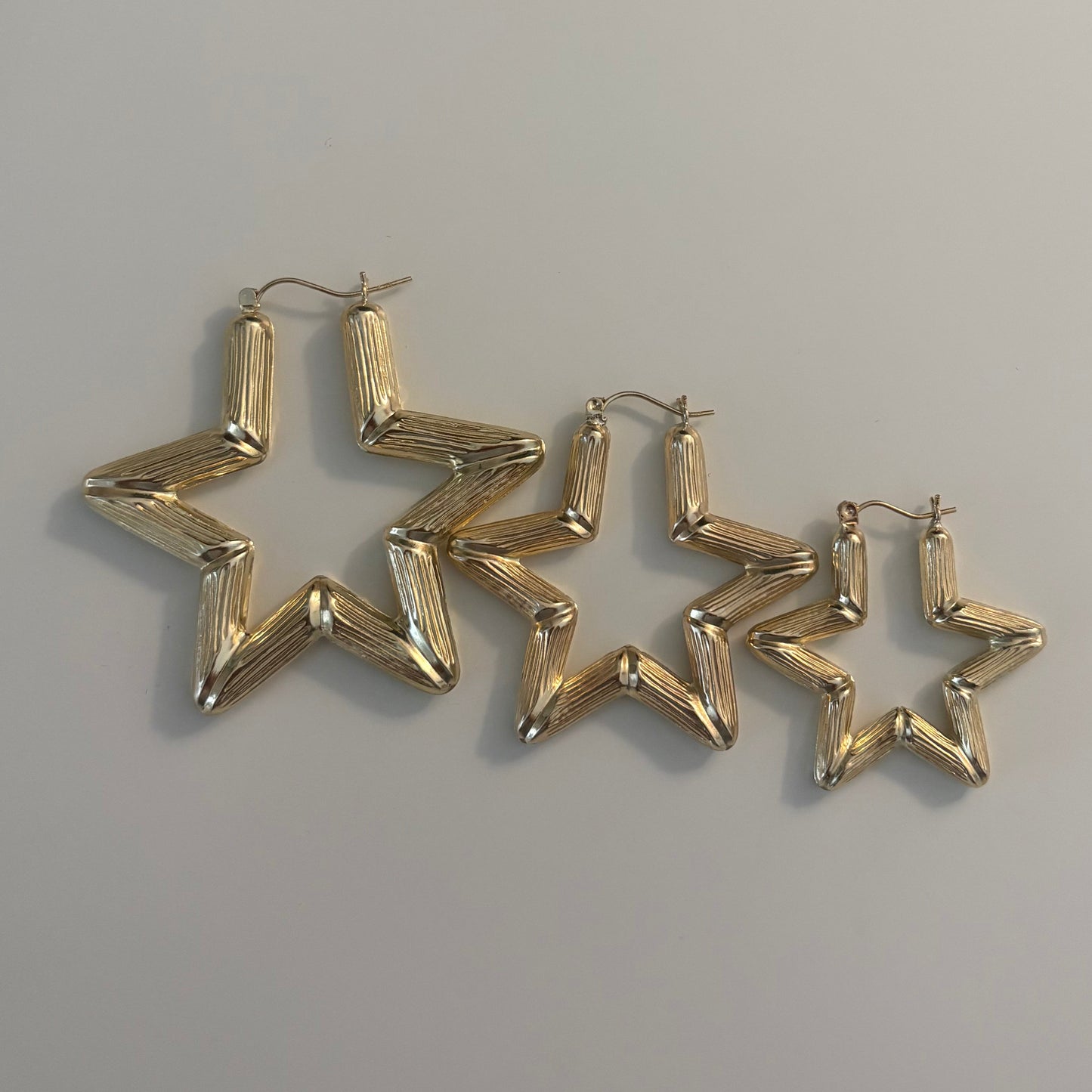 10K Gold Bamboo Star Hoop Earrings – Ribbed Hollow Design
