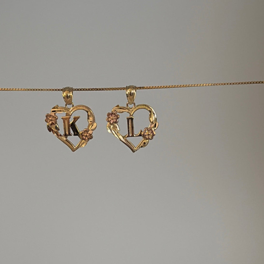 14k heart initials charms