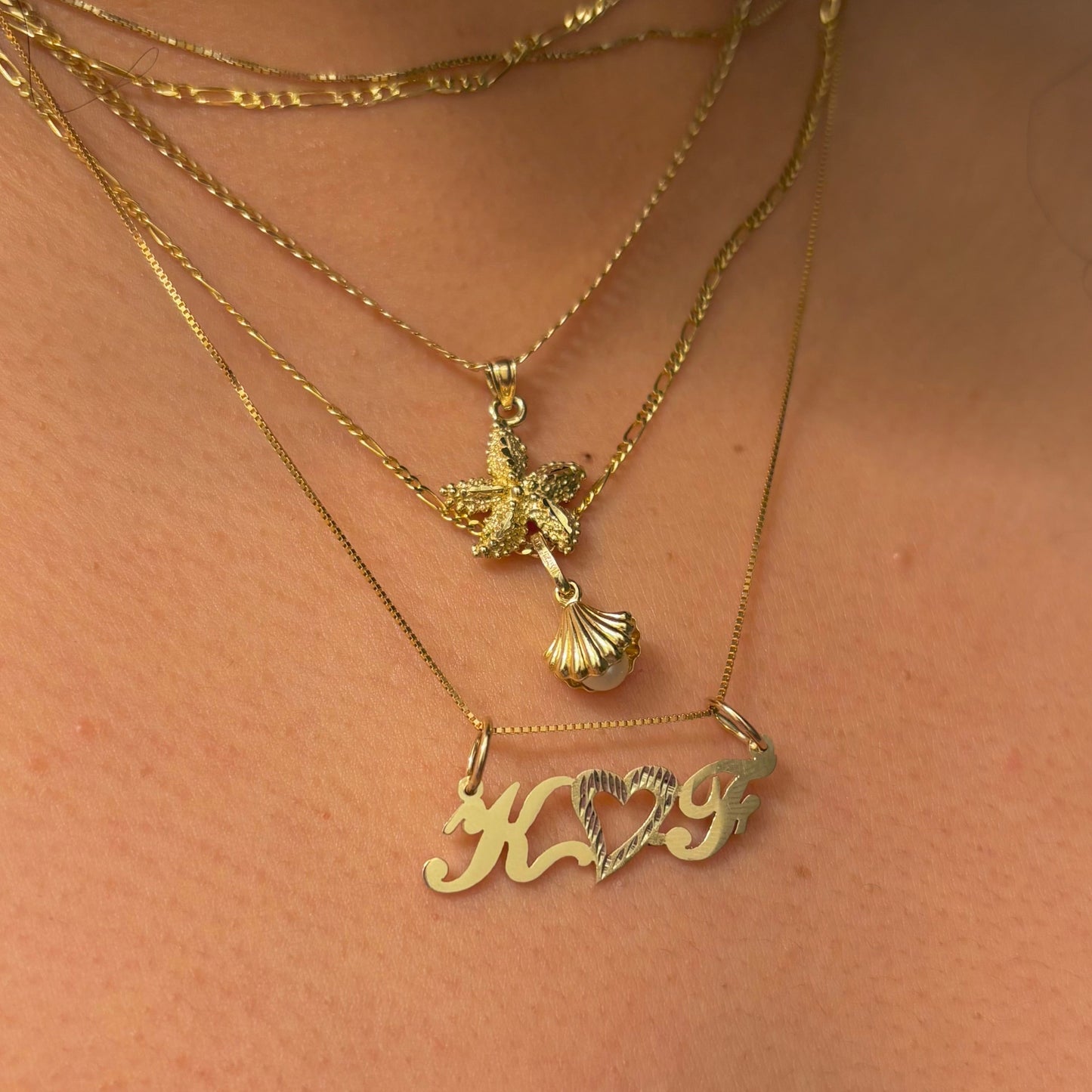 Custom 14K Gold Initials & Heart Nameplate Charm