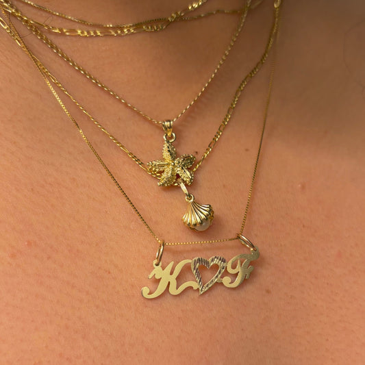 Custom 14K Gold Initials & Heart Nameplate Charm