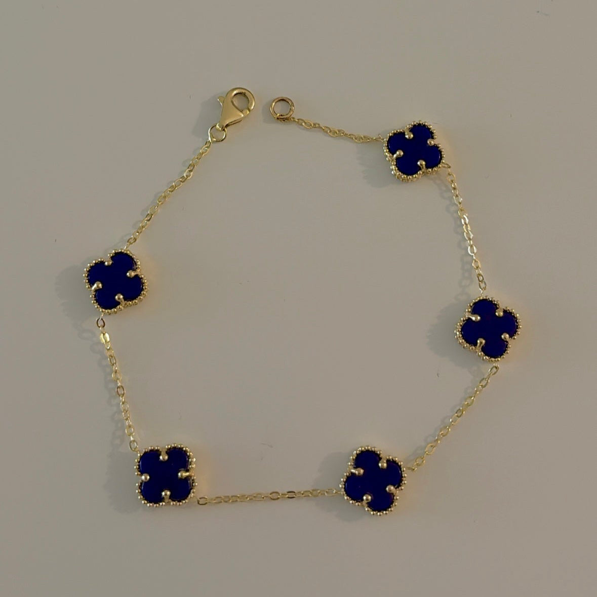 14k Gold Lapis Lazuli Clover Bracelet