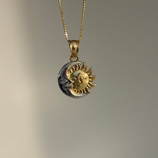 14K Yellow Gold Sun & Crescent Moon Charm