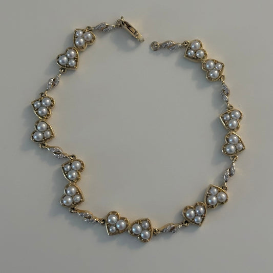 10K Gold Cultured Pearl & Diamond Heart Bracelet – 7 Inches