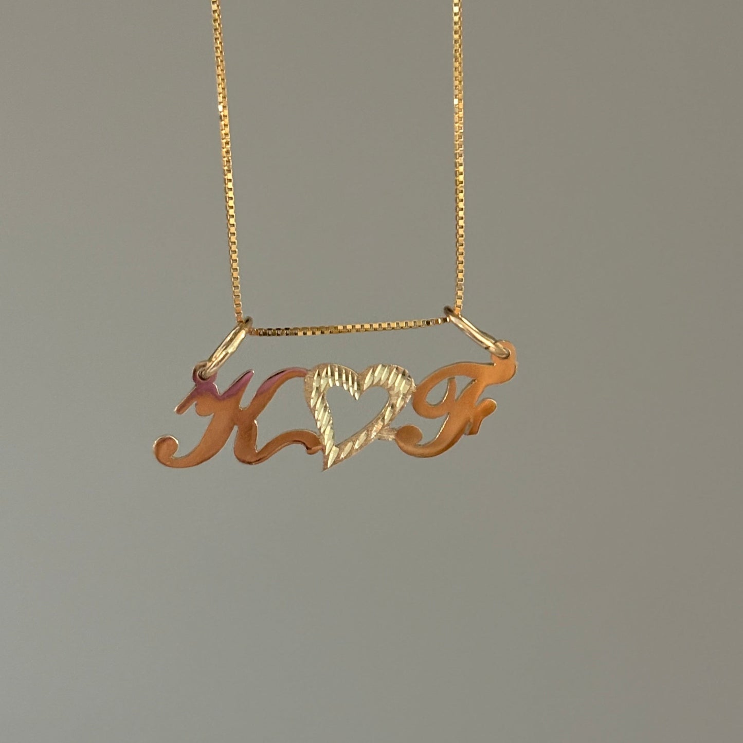 Custom 14K Gold Initials & Heart Nameplate Charm
