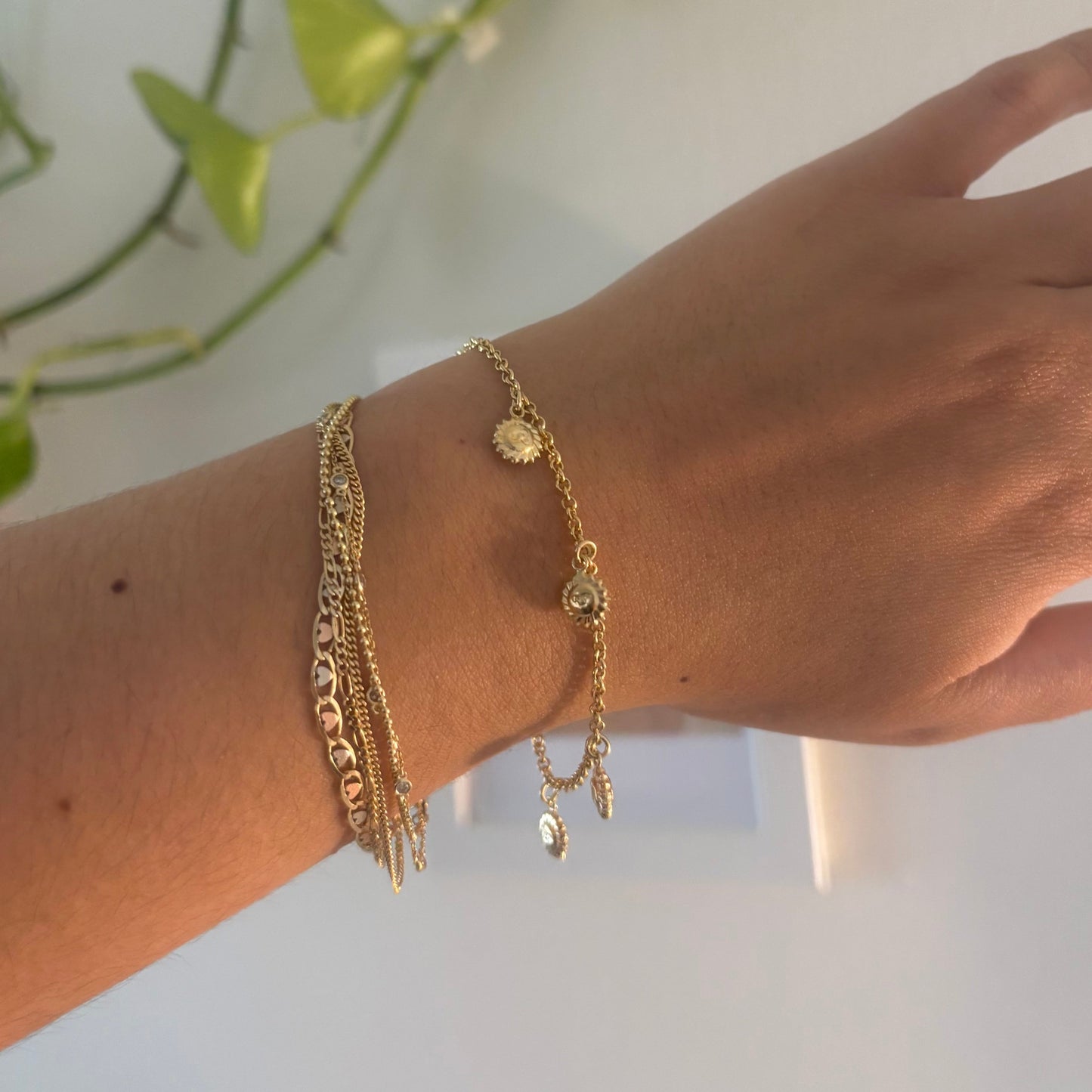 14K Yellow Gold Puffy Happy Sun Charm Bracelet – 7”