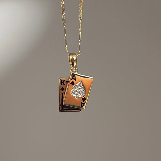 14K Yellow Gold Ace & King Spade Poker Card Charm – Enamel & CZ
