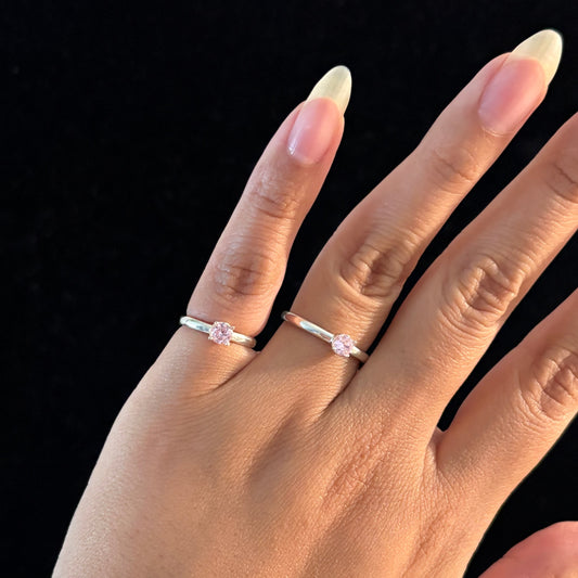 925 Sterling Silver Pink CZ Dainty Ring