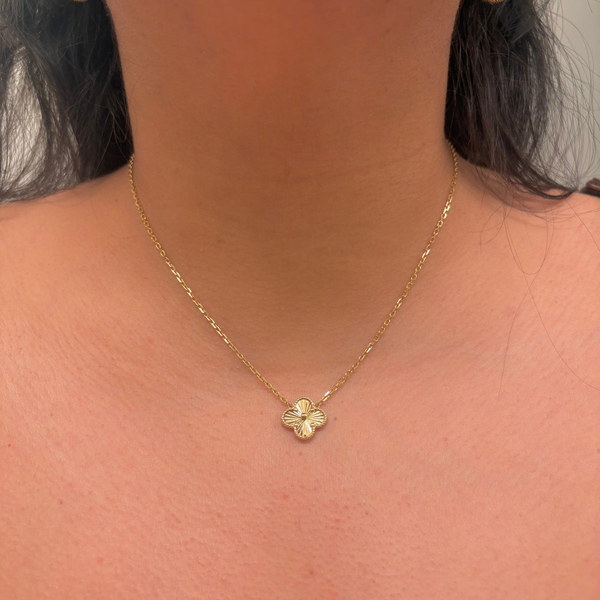 14K Yellow Gold Clover Necklace – 18”