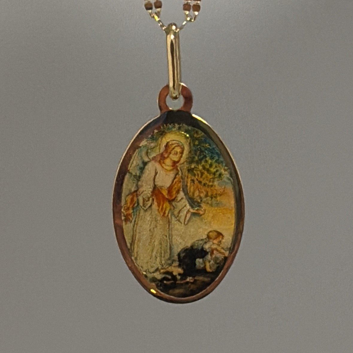 14K oval guardian angel charm