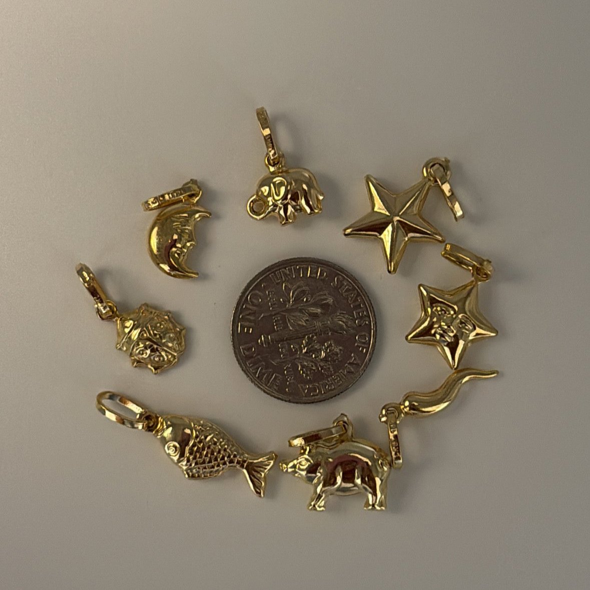 14k Solid Gold Puffy Lucky Charms – Fish, Pig, Elephant, Ladybug, Cornicello