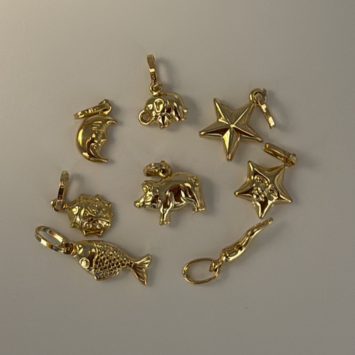 14k Solid Gold Puffy Lucky Charms – Fish, Pig, Elephant, Ladybug, Cornicello