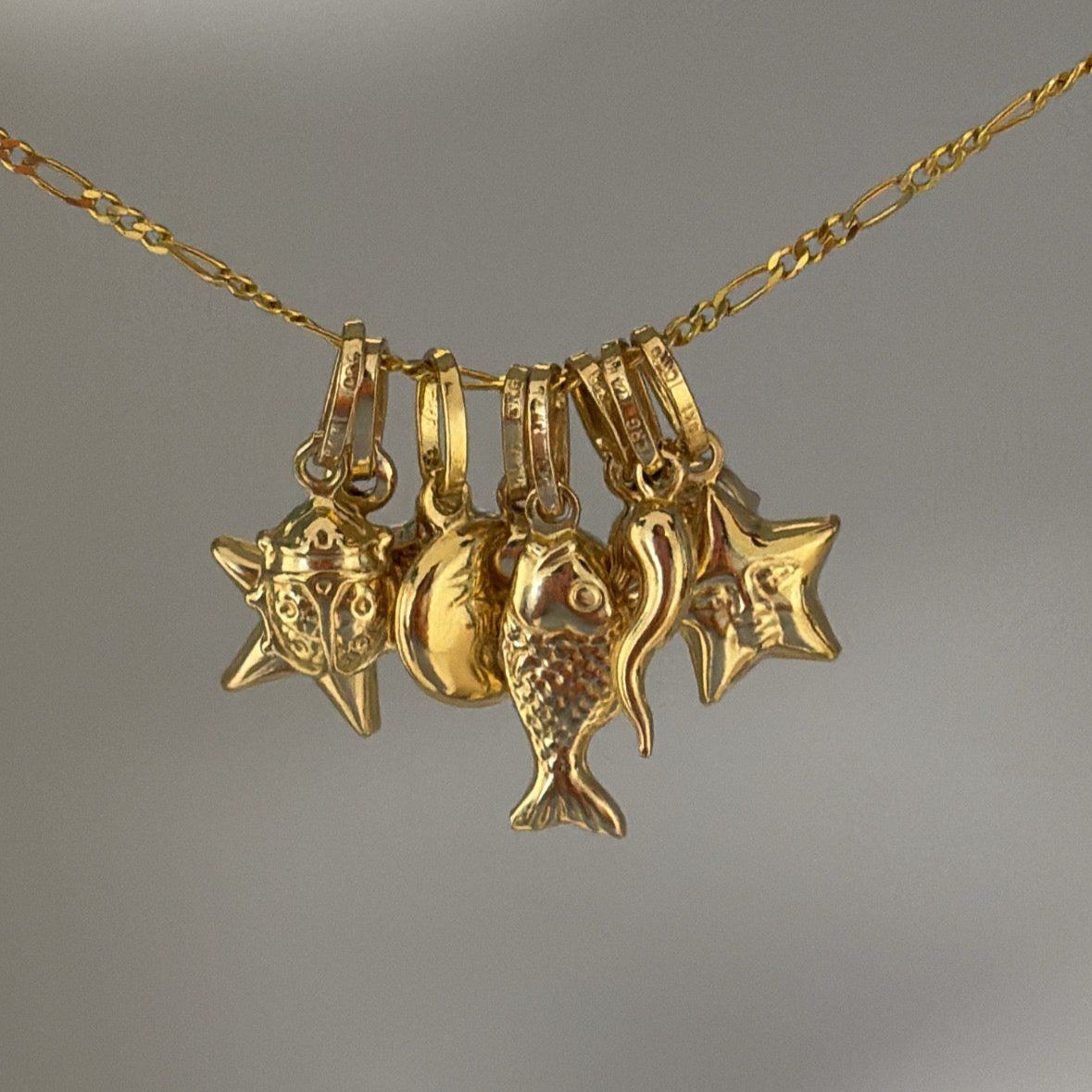 14k Solid Gold Puffy Lucky Charms – Fish, Pig, Elephant, Ladybug, Cornicello