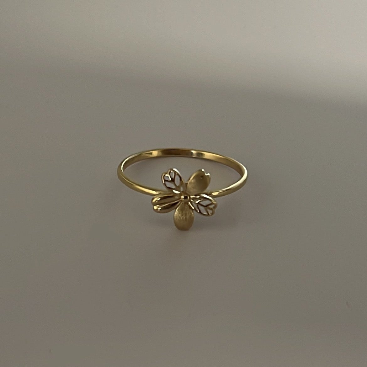 14k Solid Gold Plumeria Flower Ring