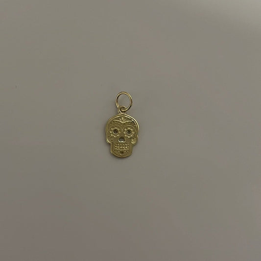 14K Yellow Gold Sugar Skull Charm - Dia de los muertos Pendant