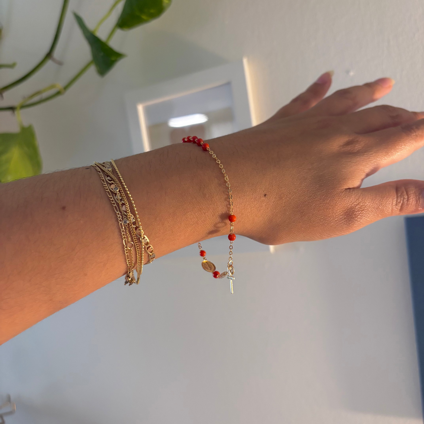 14K Gold Italian Coral Rosary Bracelet | Luisiana by Maggini