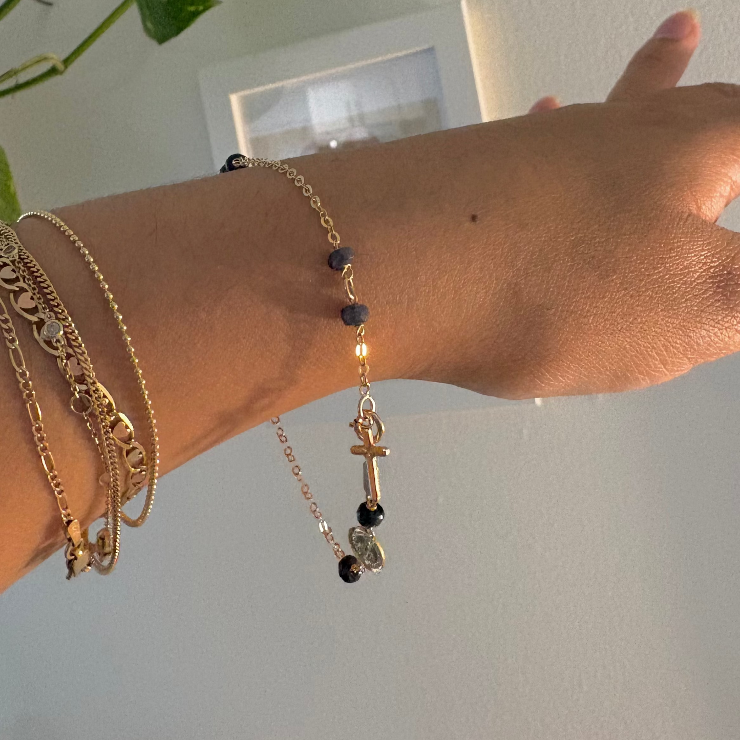 14K Gold Italian Blue Sapphire Rosary Bracelet | Luisiana by Maggini