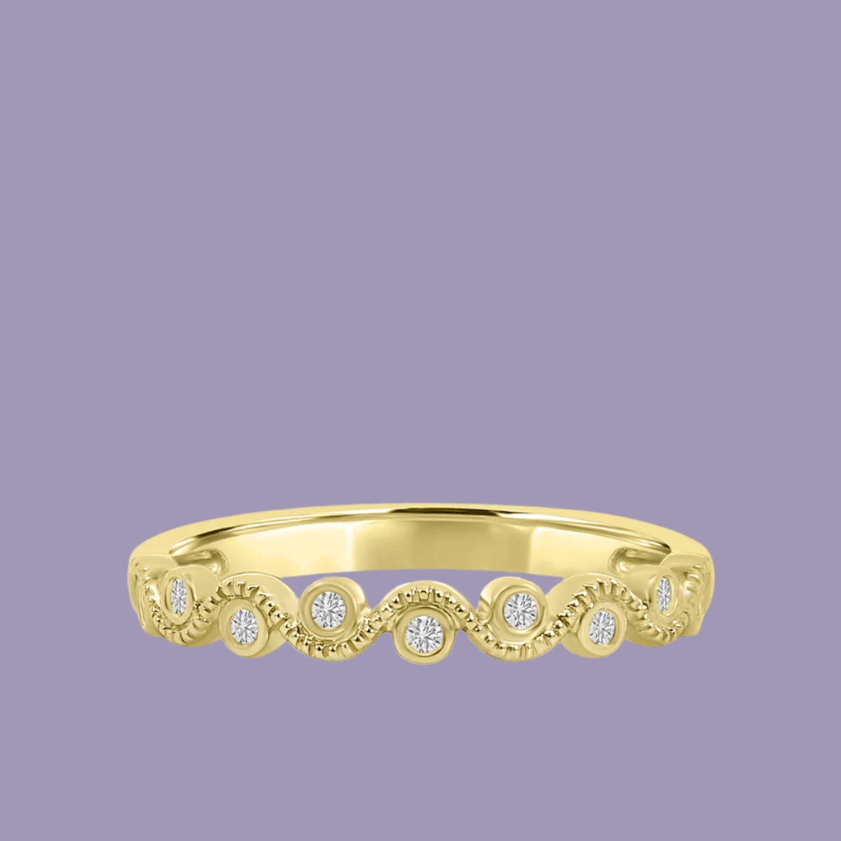 10KY Milgrain Wave Bezel Diamond ring