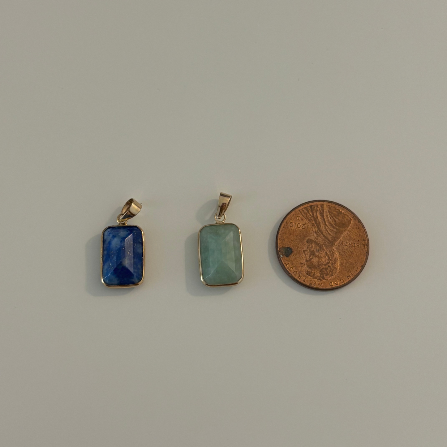 14K Gold Framed Lapis Lazuli & Jade Charms