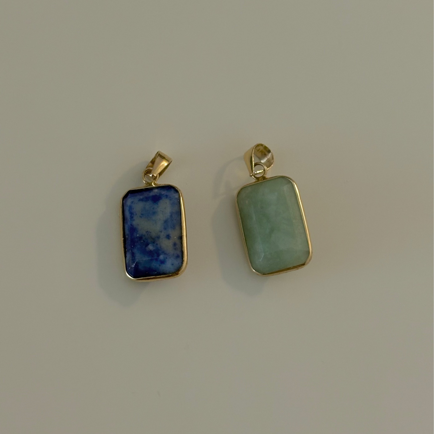 14K Gold Framed Lapis Lazuli & Jade Charms