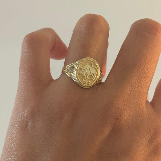 10K Yellow Gold Zodiac Signet Rings with CZ Accents – Scorpio, Sagittarius, Leo, Pisces, Cancer, Virgo, Gemini, Taurus