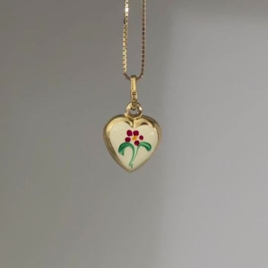 14k Gold Puffy Heart Charm – Hand-Painted Enamel
