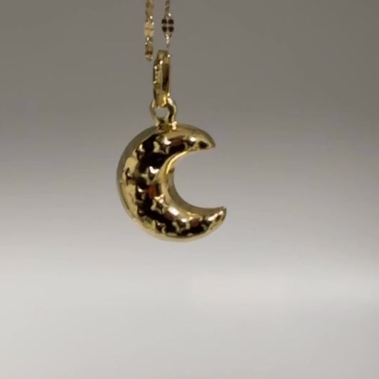 14k puffy moon with stars