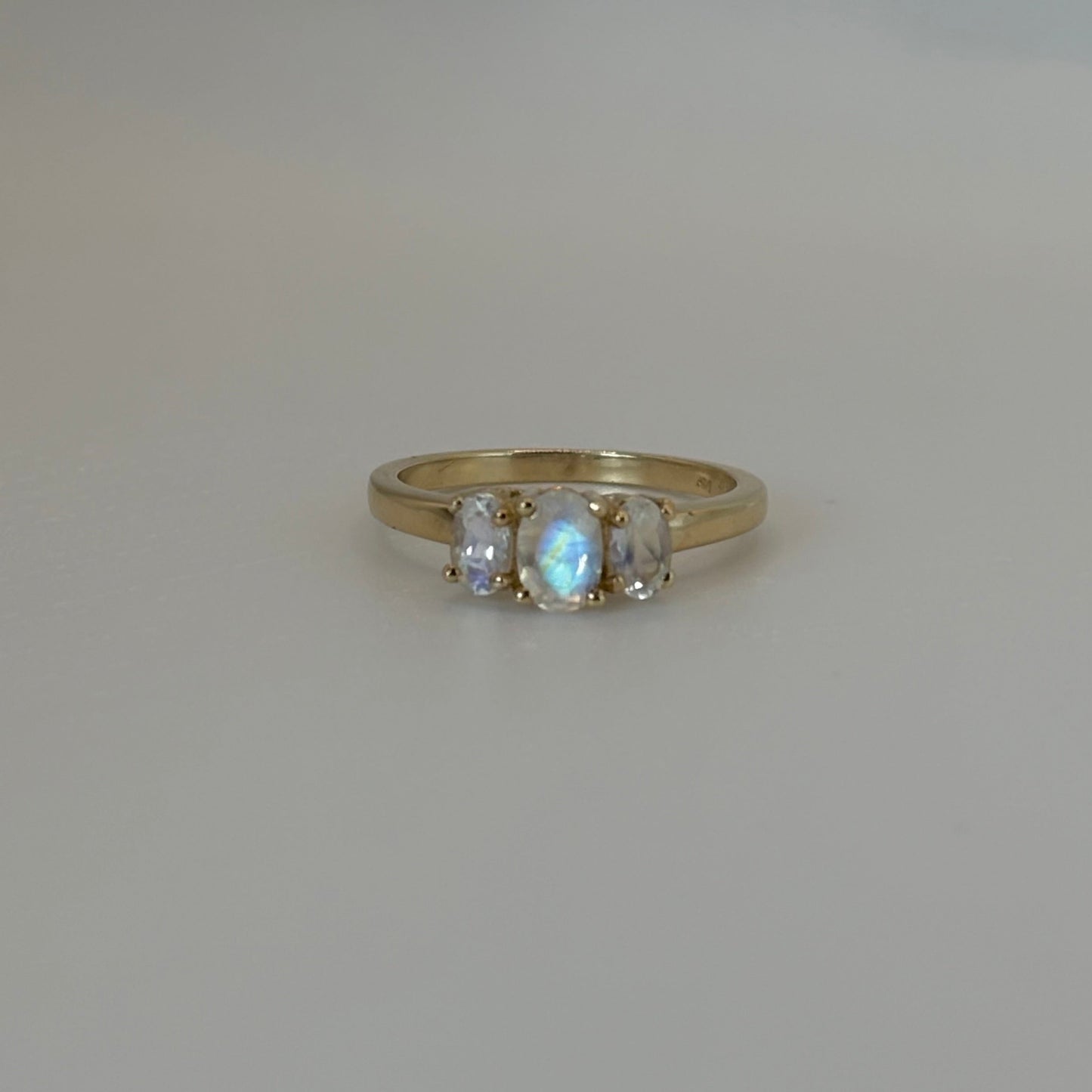10K Yellow Gold Natural Moonstone Triple Stone Ring